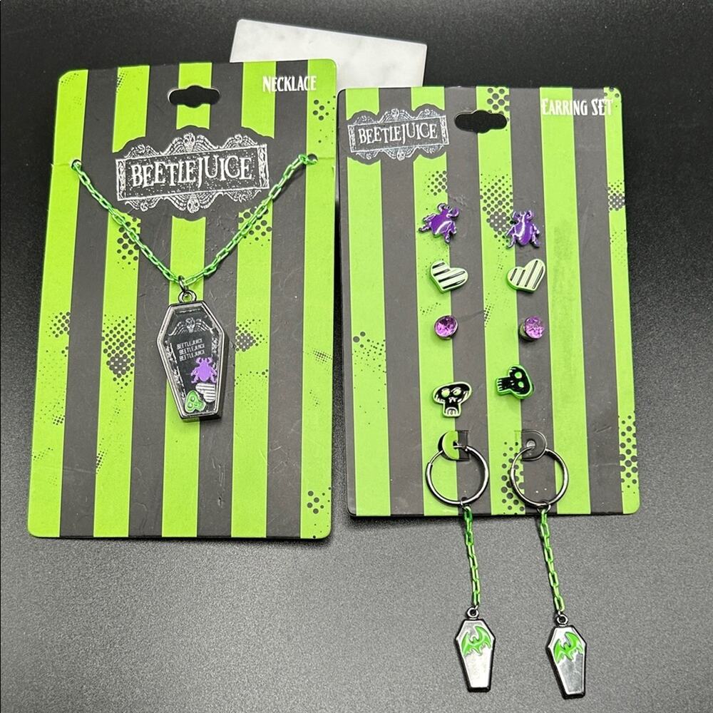 Beetlejuice Necklace and Earrings. New on Card